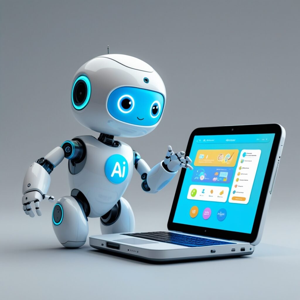 Un robot de inteligencia artificial utilizando la IA como herramienta en un ordenador